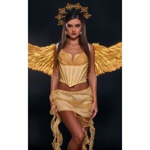 PRETTY LITTLE THING Yellow Corset Tank Top Size Large NEW NWT